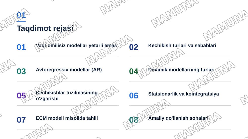 • Dinamik ekonometrik modellarning umumiy xarakteristkalari — zamonaviy taqdimot, 2-slayd