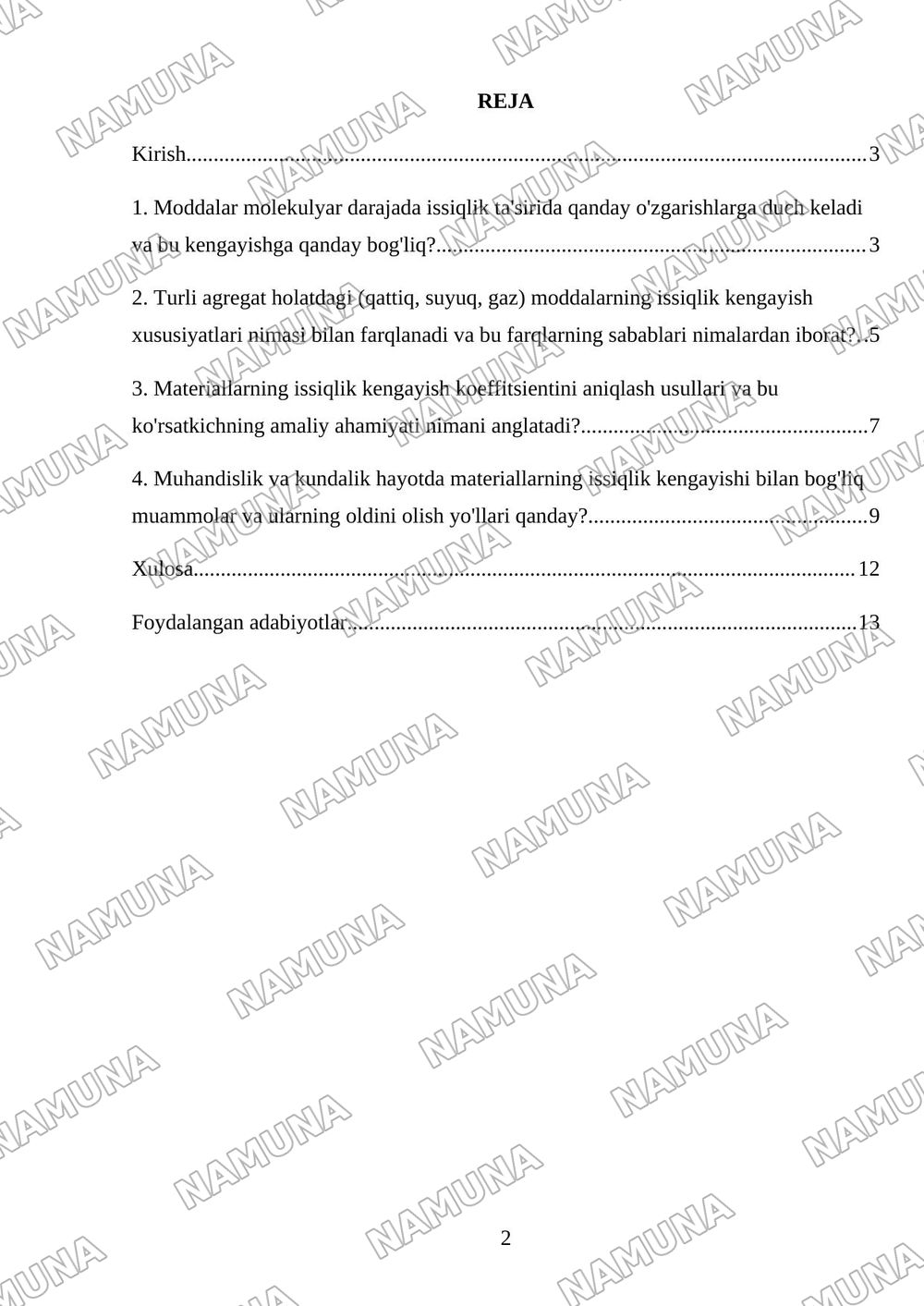 Materiallarning issiqlik kengayishi — mustaqil ish, 2-varaq