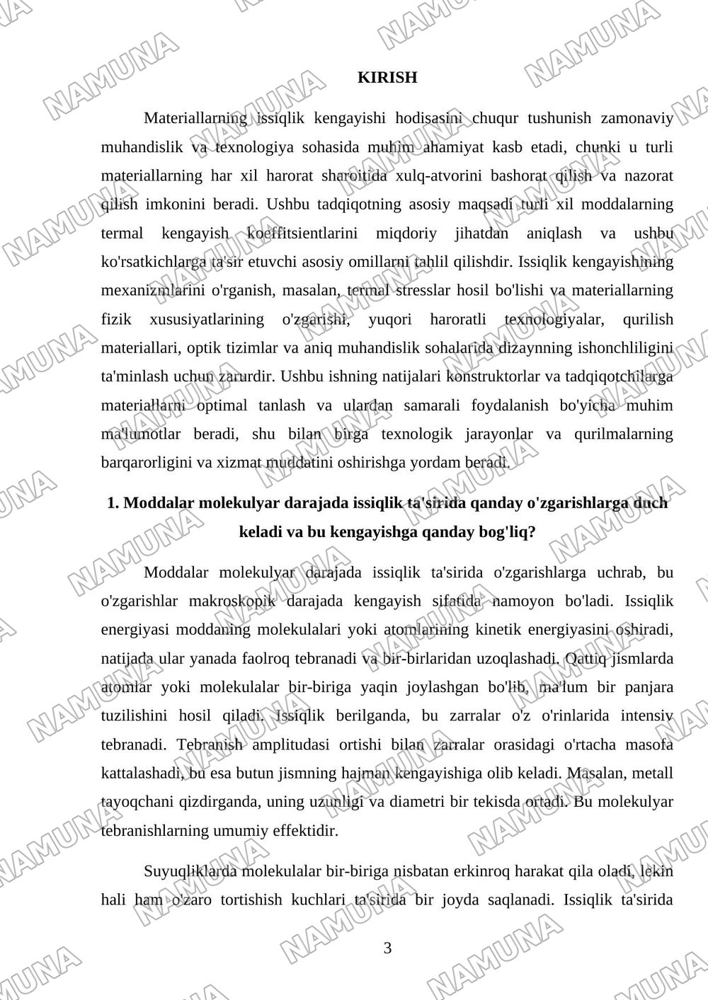 Materiallarning issiqlik kengayishi — mustaqil ish, 3-varaq
