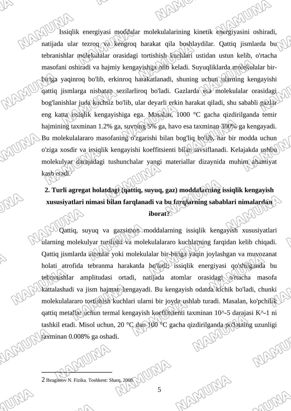 Materiallarning issiqlik kengayishi — mustaqil ish, 5-varaq