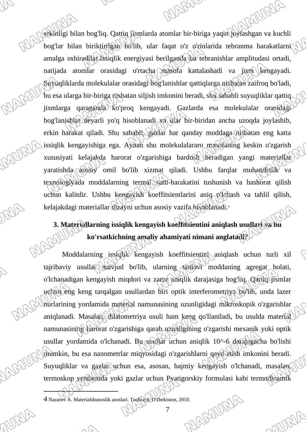 Materiallarning issiqlik kengayishi — mustaqil ish, 7-varaq