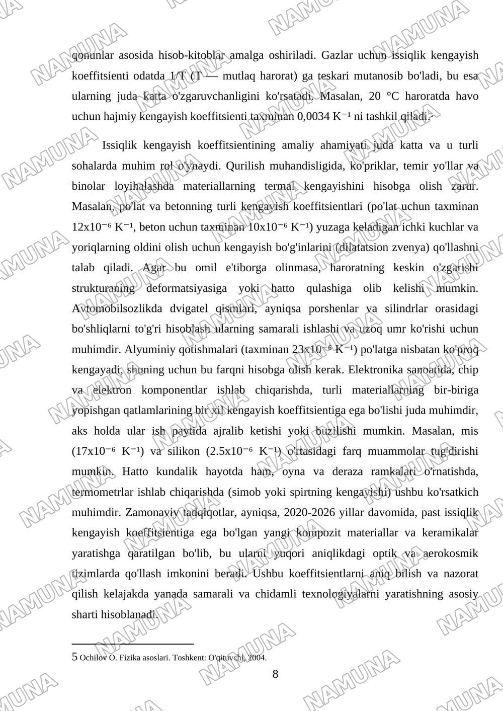 Materiallarning issiqlik kengayishi — mustaqil ish, 8-varaq