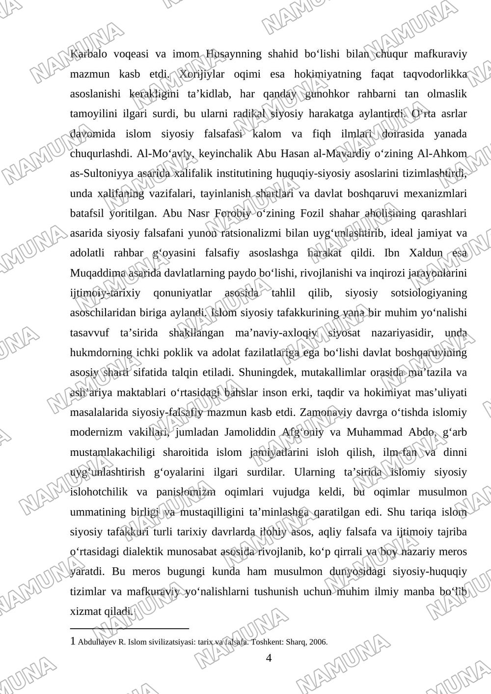 Islom siyosiy fikirlash taraqiyoti. Hisobot shakli-tarixiy-tahliliy konspekt. Shular assosida mustaqili ish — mustaqil ish, 4-varaq
