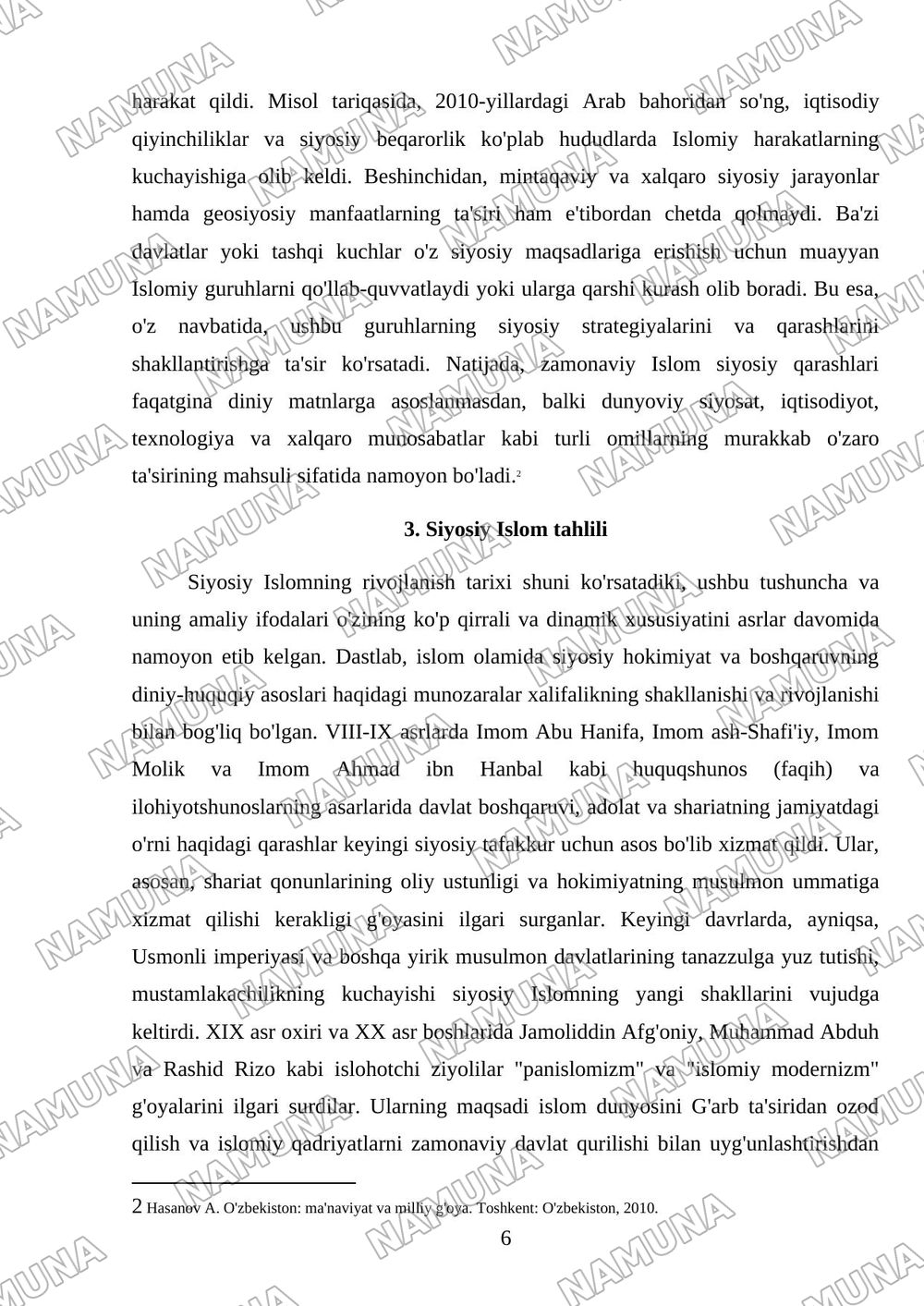 Islom siyosiy fikirlash taraqiyoti. Hisobot shakli-tarixiy-tahliliy konspekt. Shular assosida mustaqili ish — mustaqil ish, 6-varaq