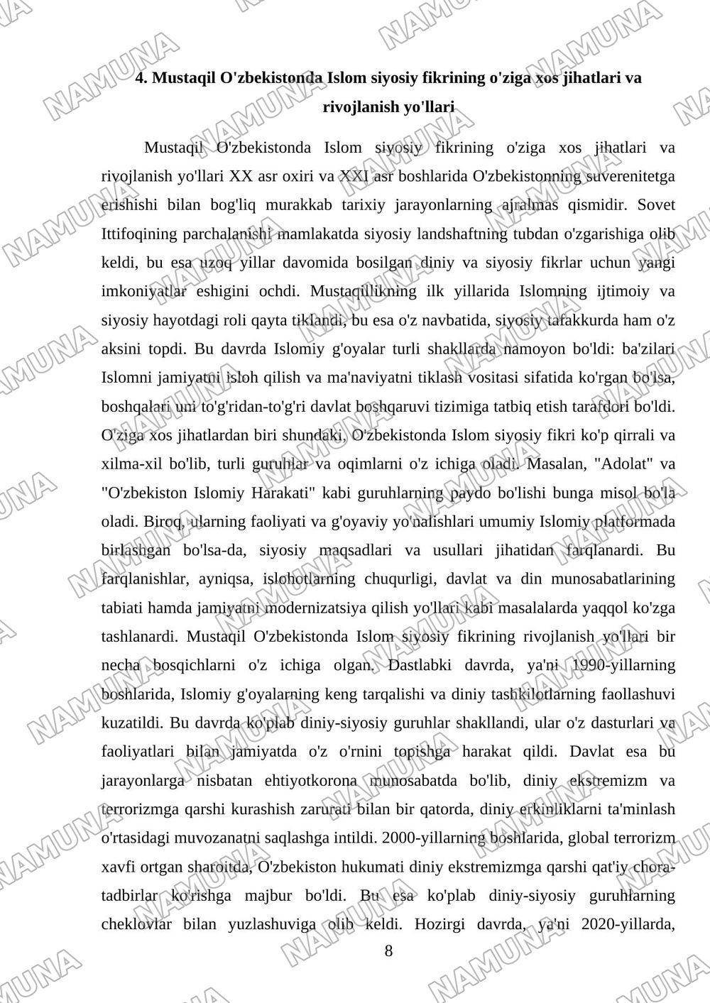 Islom siyosiy fikirlash taraqiyoti. Hisobot shakli-tarixiy-tahliliy konspekt. Shular assosida mustaqili ish — mustaqil ish, 8-varaq