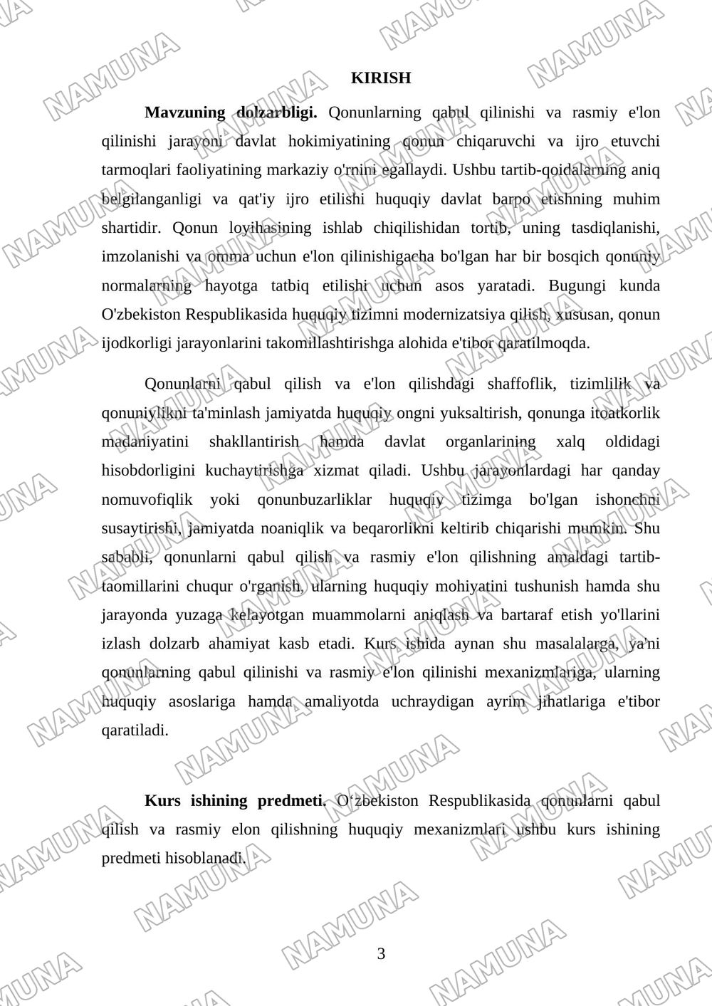Qonunlarni qabul qilish va rasmiy elon qilish tartibi — kurs ishi, 3-varaq