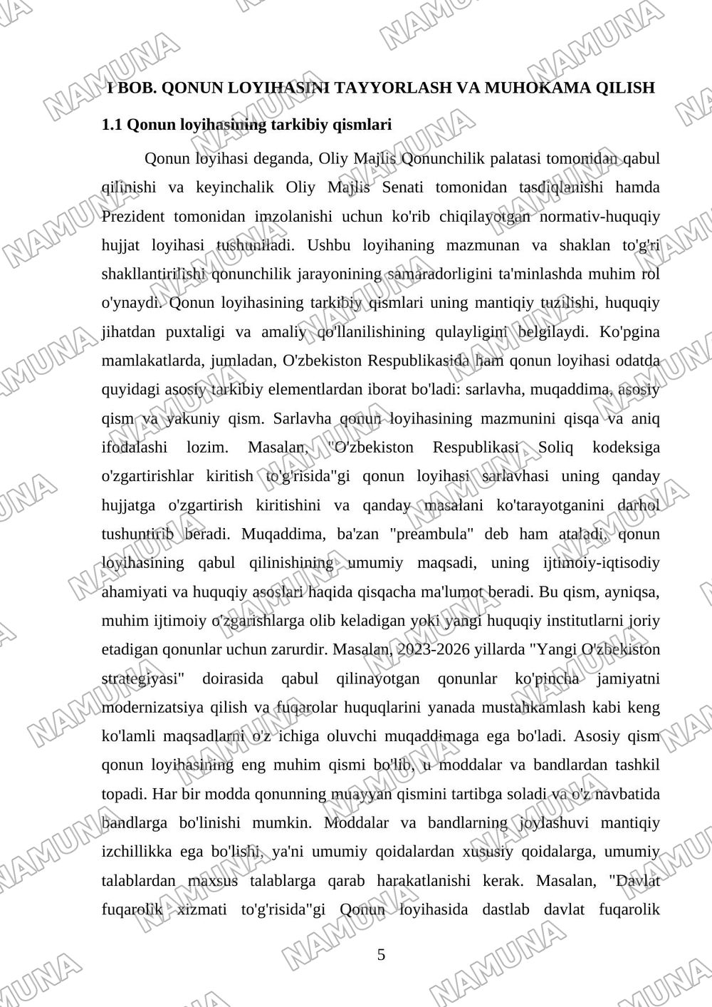 Qonunlarni qabul qilish va rasmiy elon qilish tartibi — kurs ishi, 5-varaq