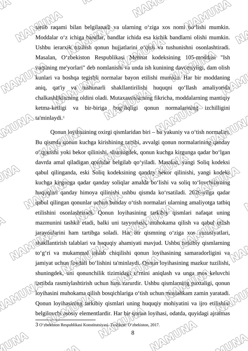 Qonunlarni qabul qilish va rasmiy elon qilish tartibi — kurs ishi, 8-varaq
