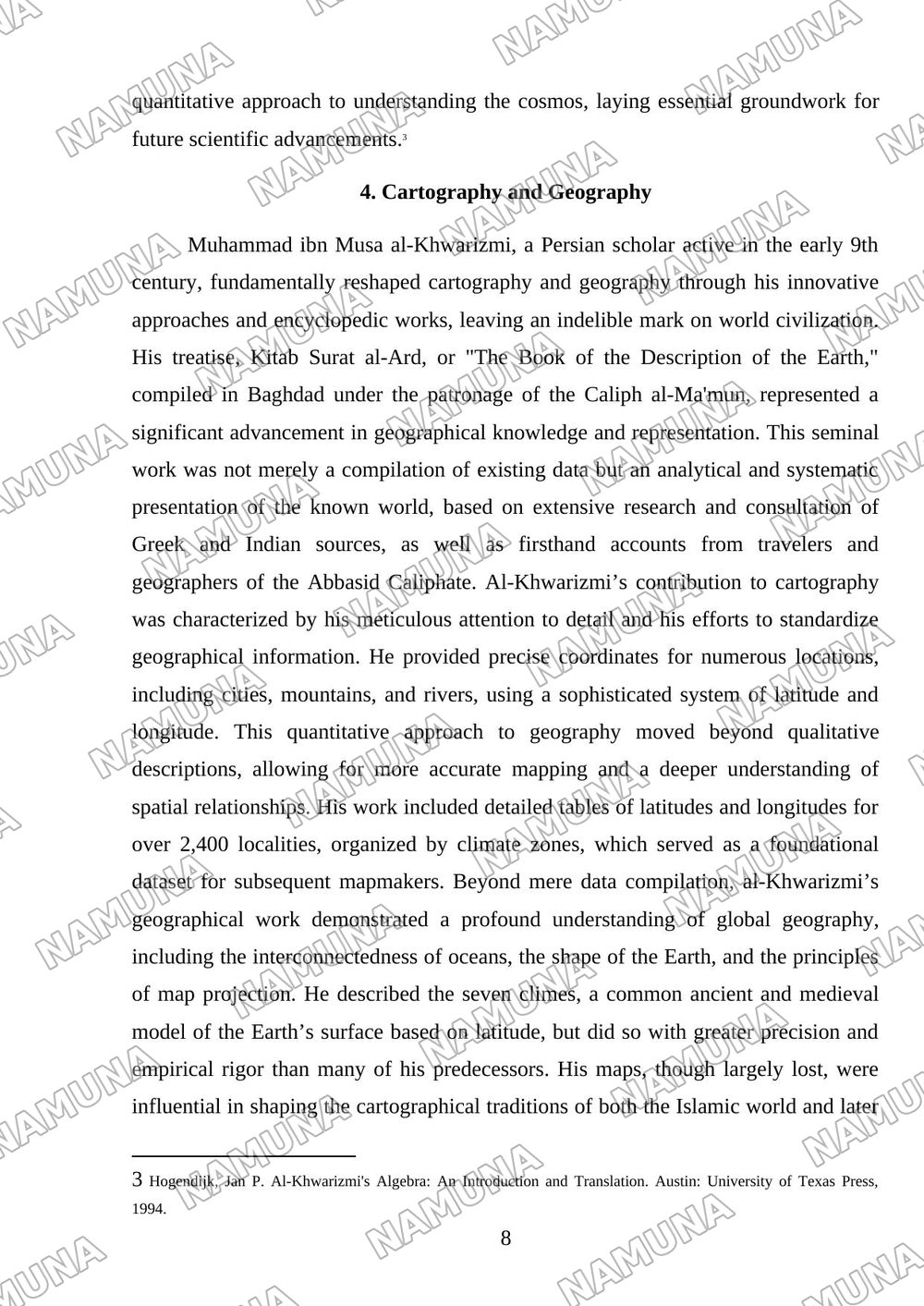 The Contribution of Muhammad al-Khwarizmi to World Civilization — mustaqil ish, 8-varaq