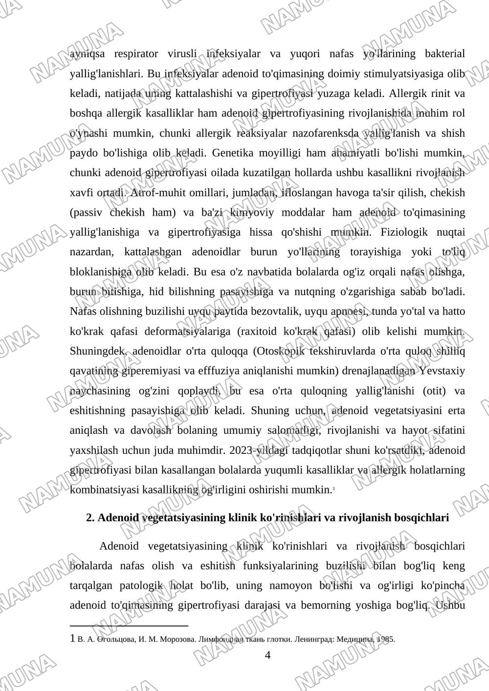 Adenoid vegetatsiyasi — mustaqil ish, 4-varaq