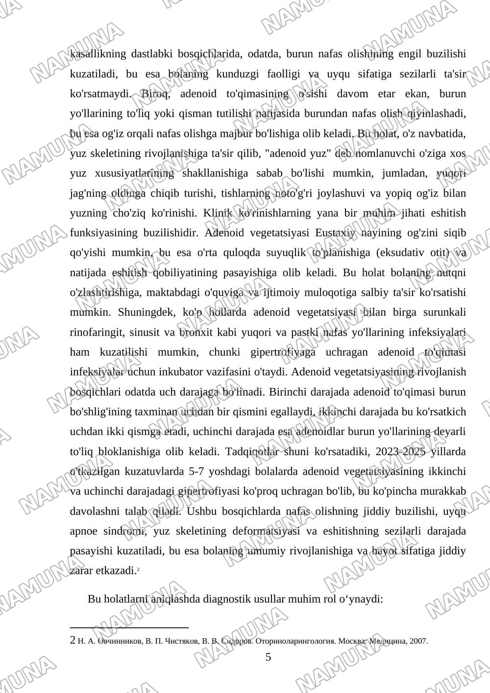 Adenoid vegetatsiyasi — mustaqil ish, 5-varaq