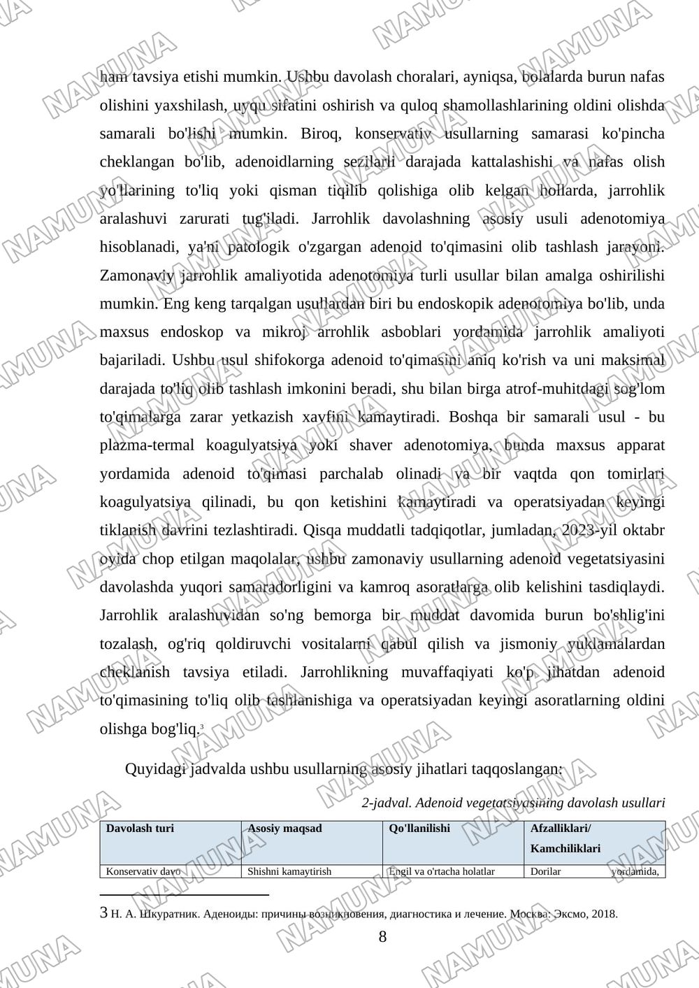 Adenoid vegetatsiyasi — mustaqil ish, 8-varaq