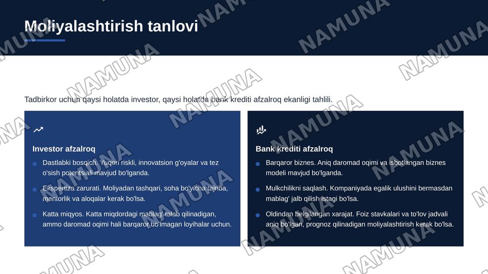1.MVP yaratishdan asosiy maqsad nima? Nima uchun tadbirkor darhol mukammal mahsulot yaratmasligi kerak?
2.“Mijozga mahsulot yoqdi” va “mijoz mahsulot uchun pul to‘lashga tayyor” degan ikki fikr o‘rtasida qanday farq bor?
3.MVPni sinashda so‘rovnoma natijalariga to‘liq tayanish qanday xatolarga olib  — zamonaviy taqdimot, 7-slayd