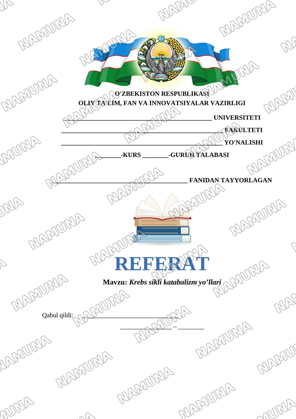Krebs sikli katabalizm yo’llari — referat, 1-varaq