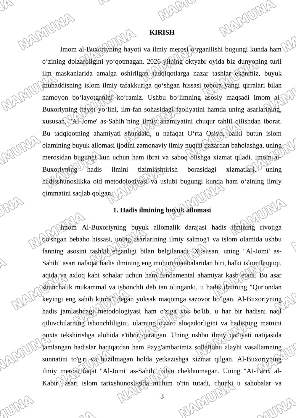 Imom Al-Buxoriy hayoti va asarlari — mustaqil ish, 3-varaq
