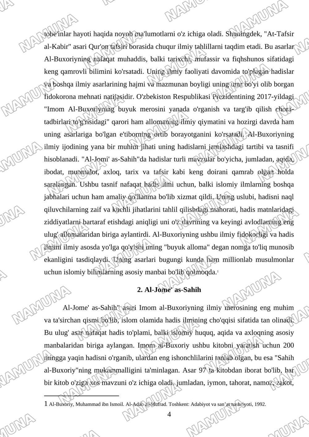 Imom Al-Buxoriy hayoti va asarlari — mustaqil ish, 4-varaq