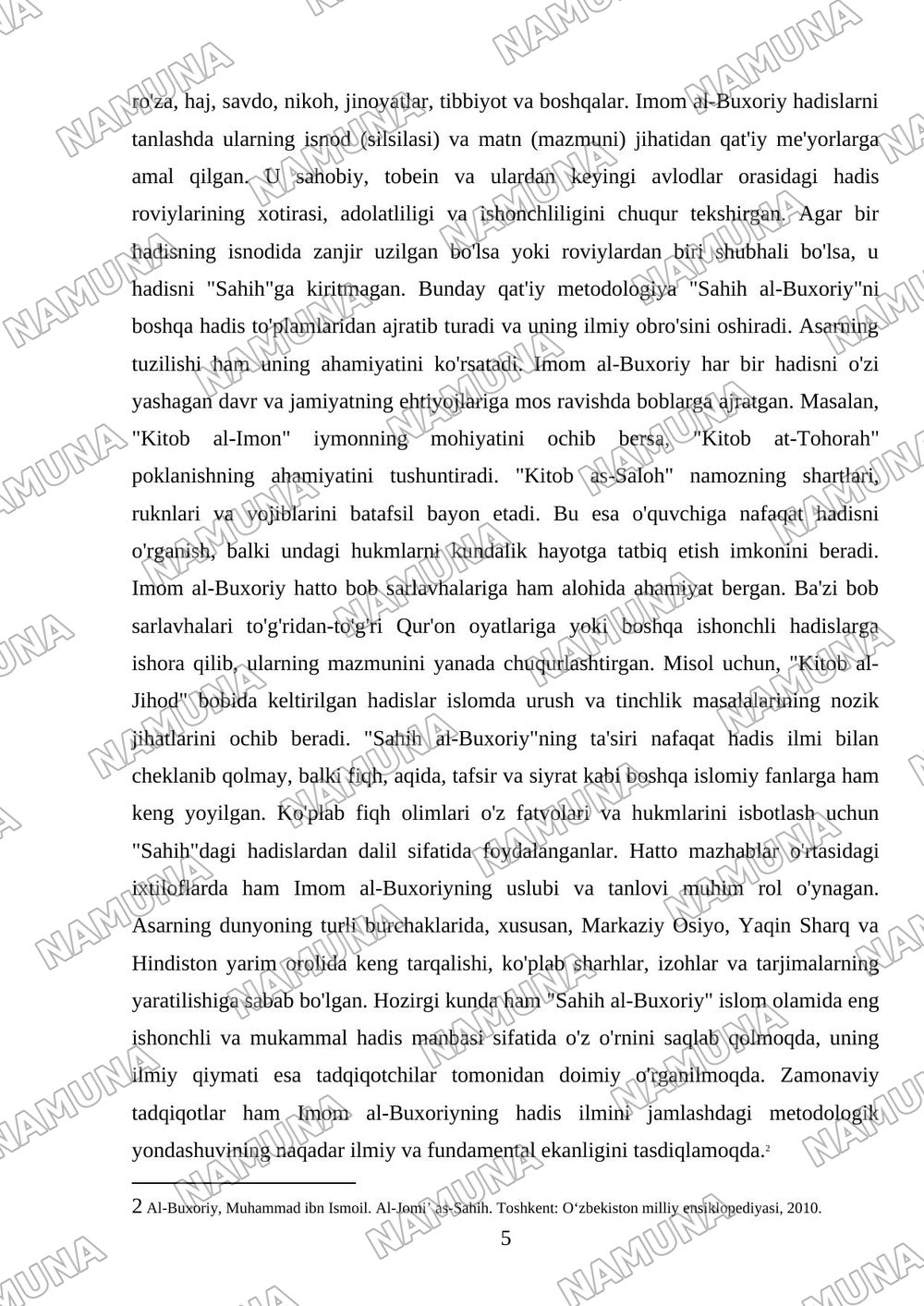 Imom Al-Buxoriy hayoti va asarlari — mustaqil ish, 5-varaq