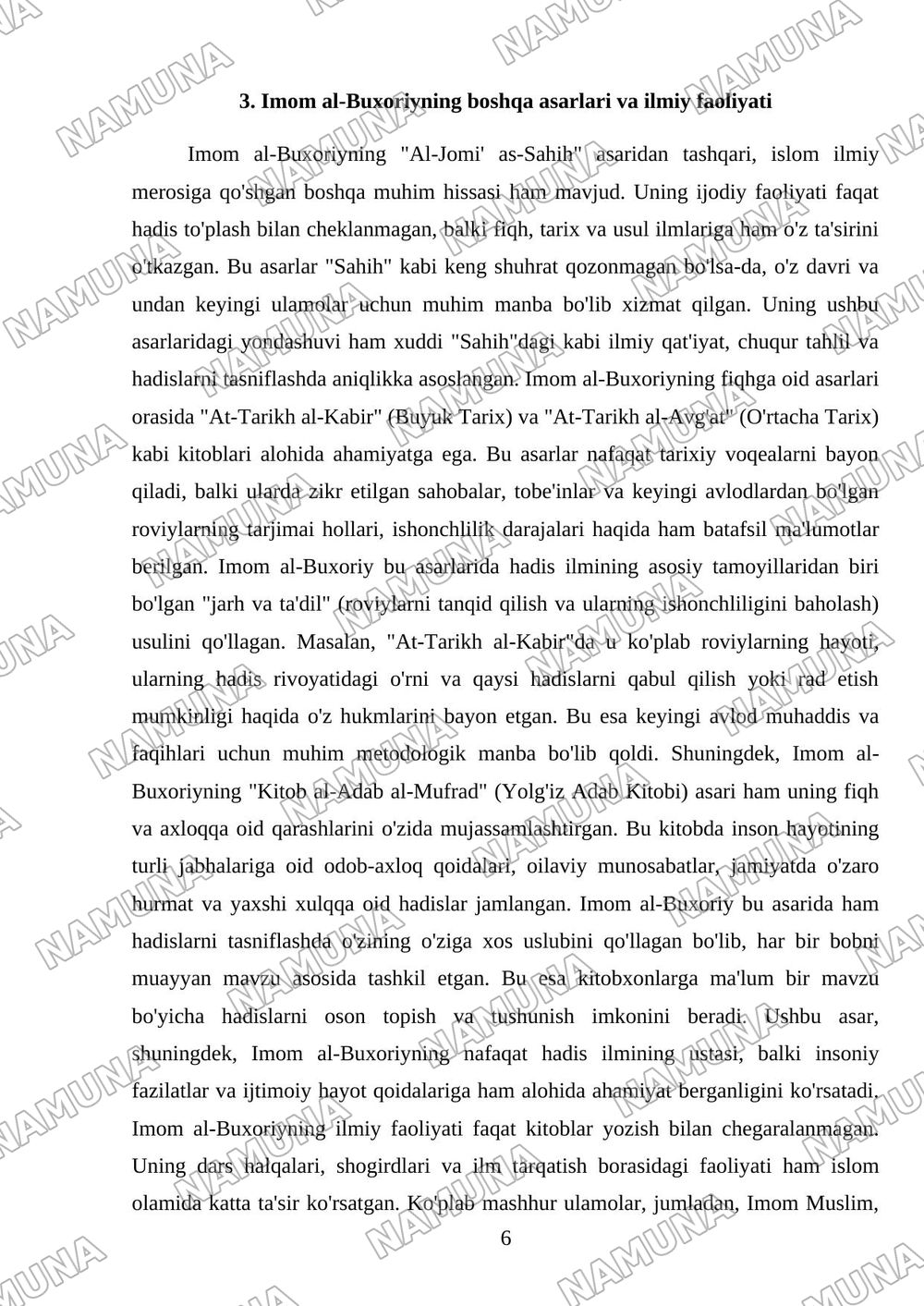 Imom Al-Buxoriy hayoti va asarlari — mustaqil ish, 6-varaq