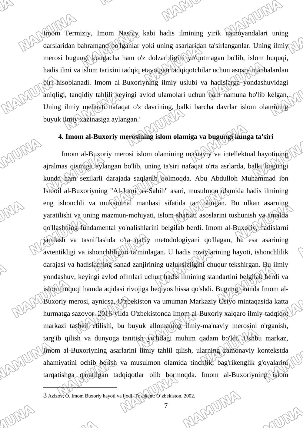 Imom Al-Buxoriy hayoti va asarlari — mustaqil ish, 7-varaq
