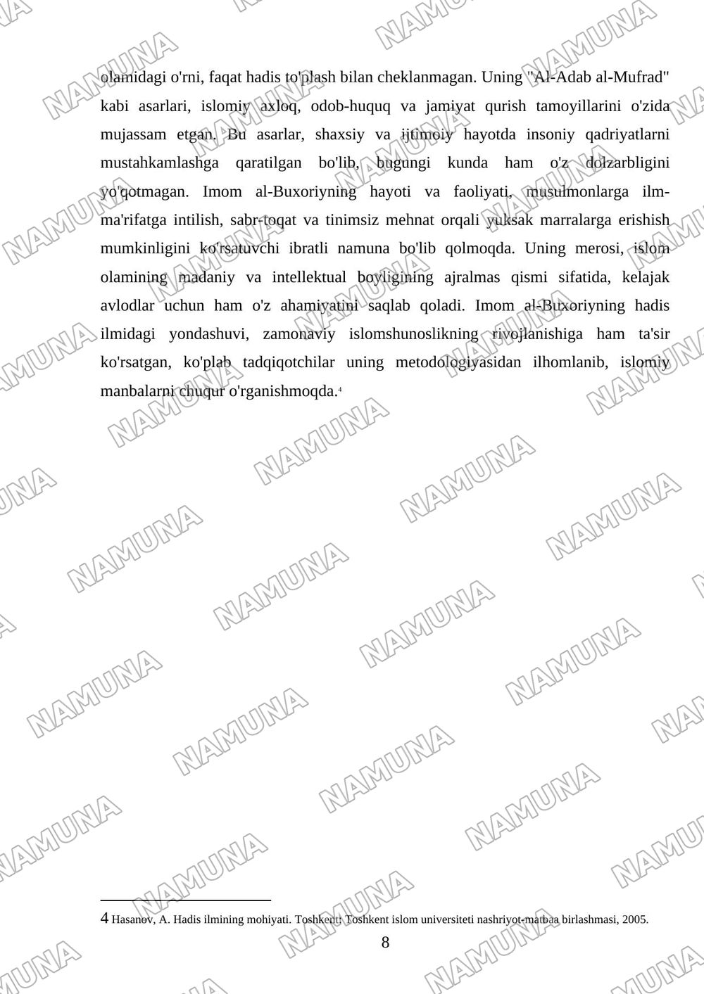 Imom Al-Buxoriy hayoti va asarlari — mustaqil ish, 8-varaq