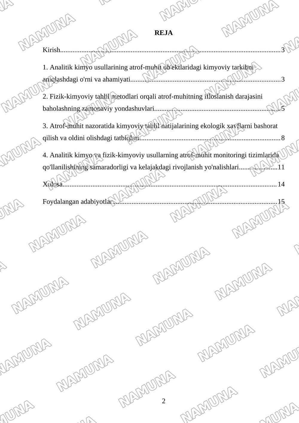 Analitik kimyo va fizik-kimyoviy taxlil usullarining atrof-muxit obektlarini nazorat qilish va ekalogik xolatini baxolashdagi roli — mustaqil ish, 2-varaq