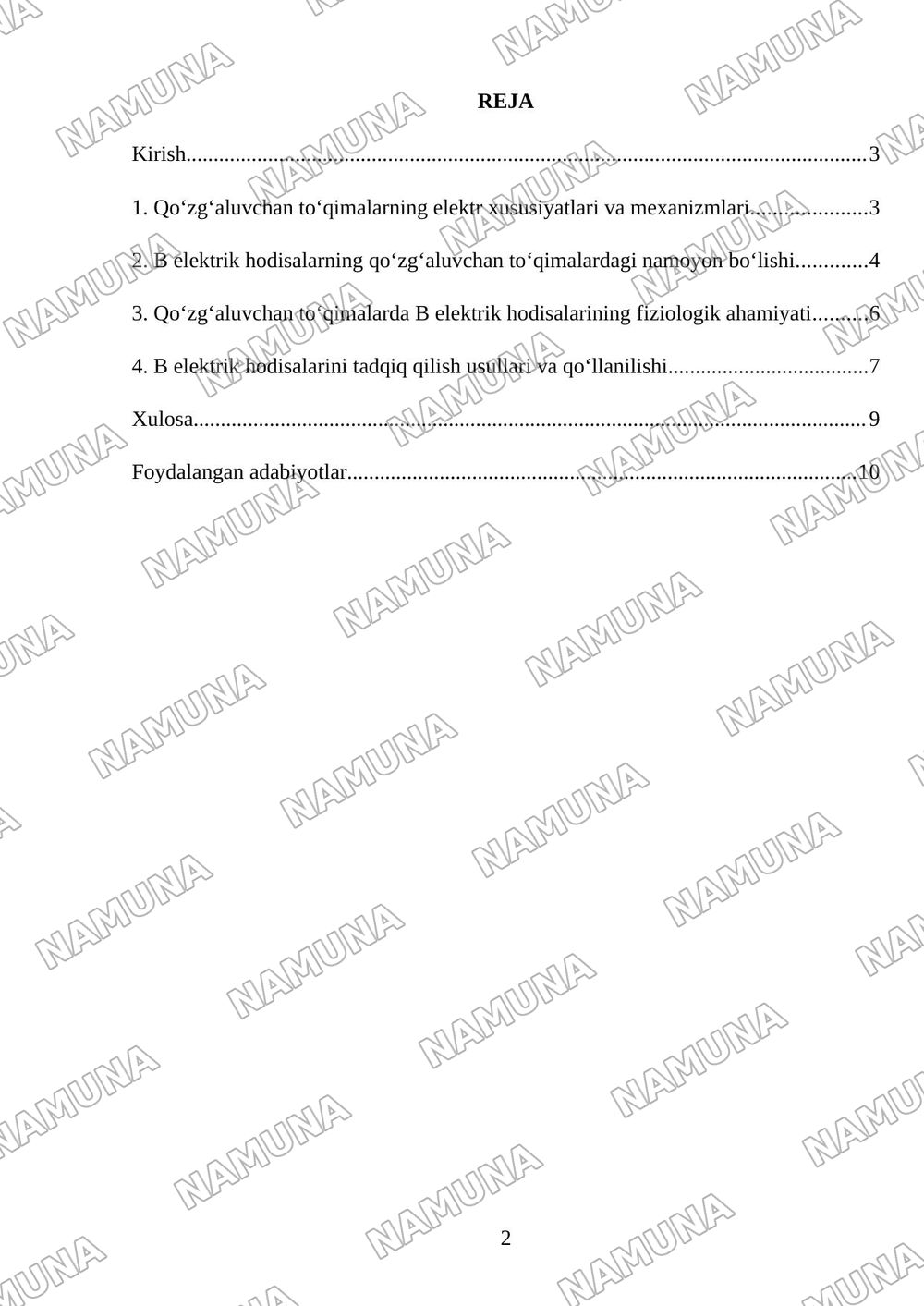 Qoʻzgʻaluvchan toʻqimalarda B elektrik hodisalar — mustaqil ish, 2-varaq