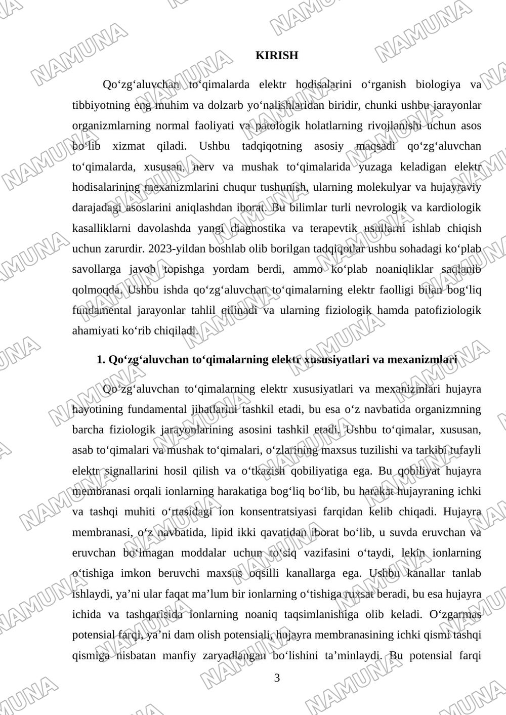 Qoʻzgʻaluvchan toʻqimalarda B elektrik hodisalar — mustaqil ish, 3-varaq