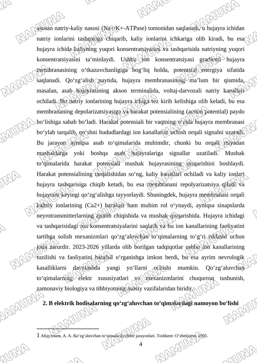 Qoʻzgʻaluvchan toʻqimalarda B elektrik hodisalar — mustaqil ish, 4-varaq
