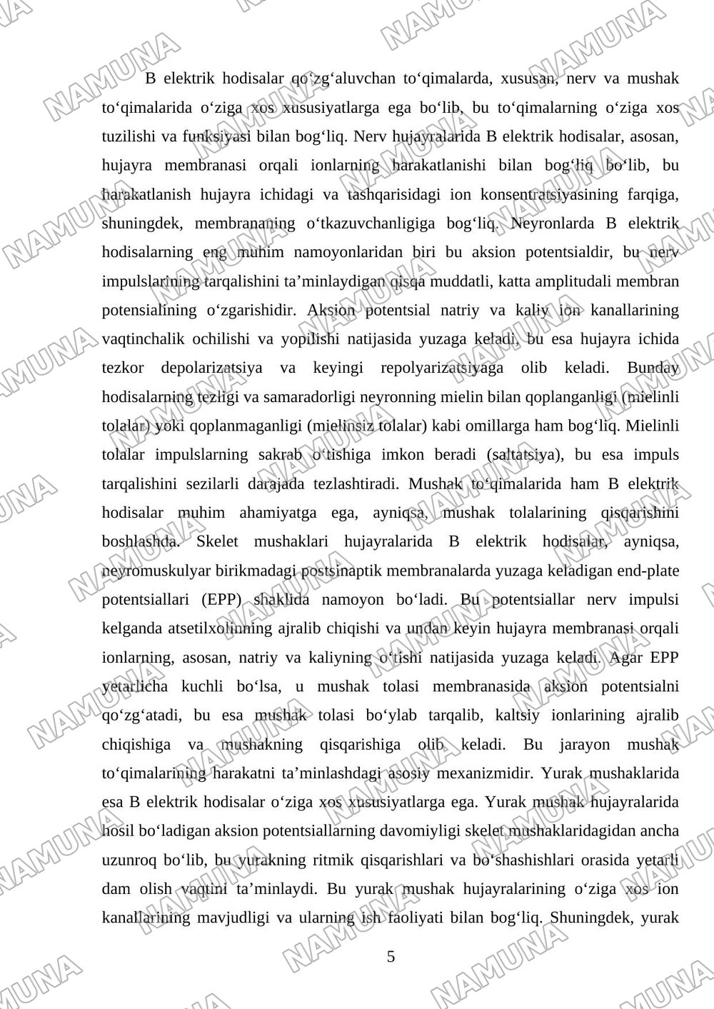 Qoʻzgʻaluvchan toʻqimalarda B elektrik hodisalar — mustaqil ish, 5-varaq