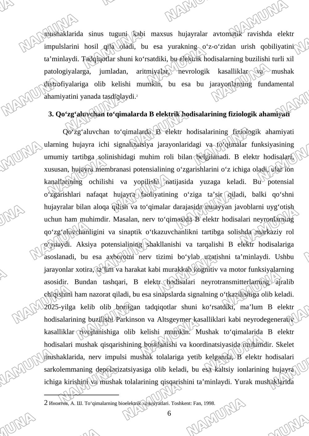 Qoʻzgʻaluvchan toʻqimalarda B elektrik hodisalar — mustaqil ish, 6-varaq