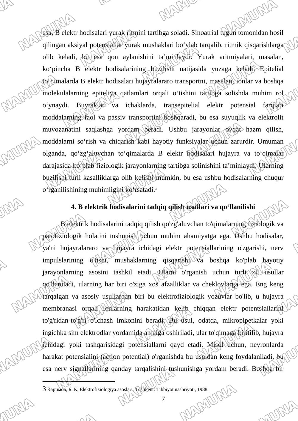 Qoʻzgʻaluvchan toʻqimalarda B elektrik hodisalar — mustaqil ish, 7-varaq