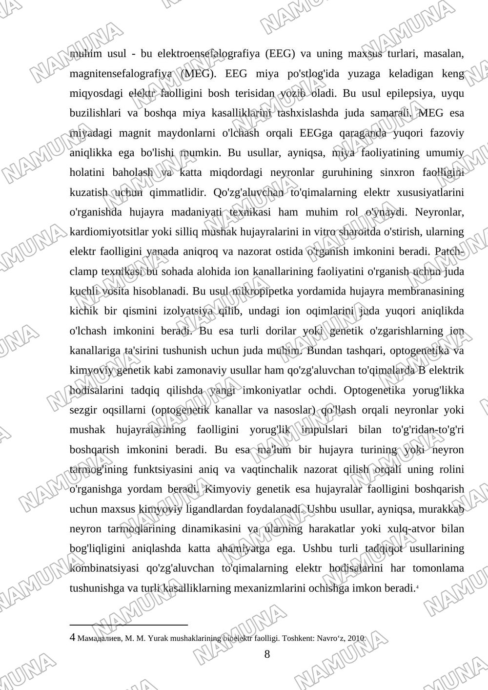 Qoʻzgʻaluvchan toʻqimalarda B elektrik hodisalar — mustaqil ish, 8-varaq