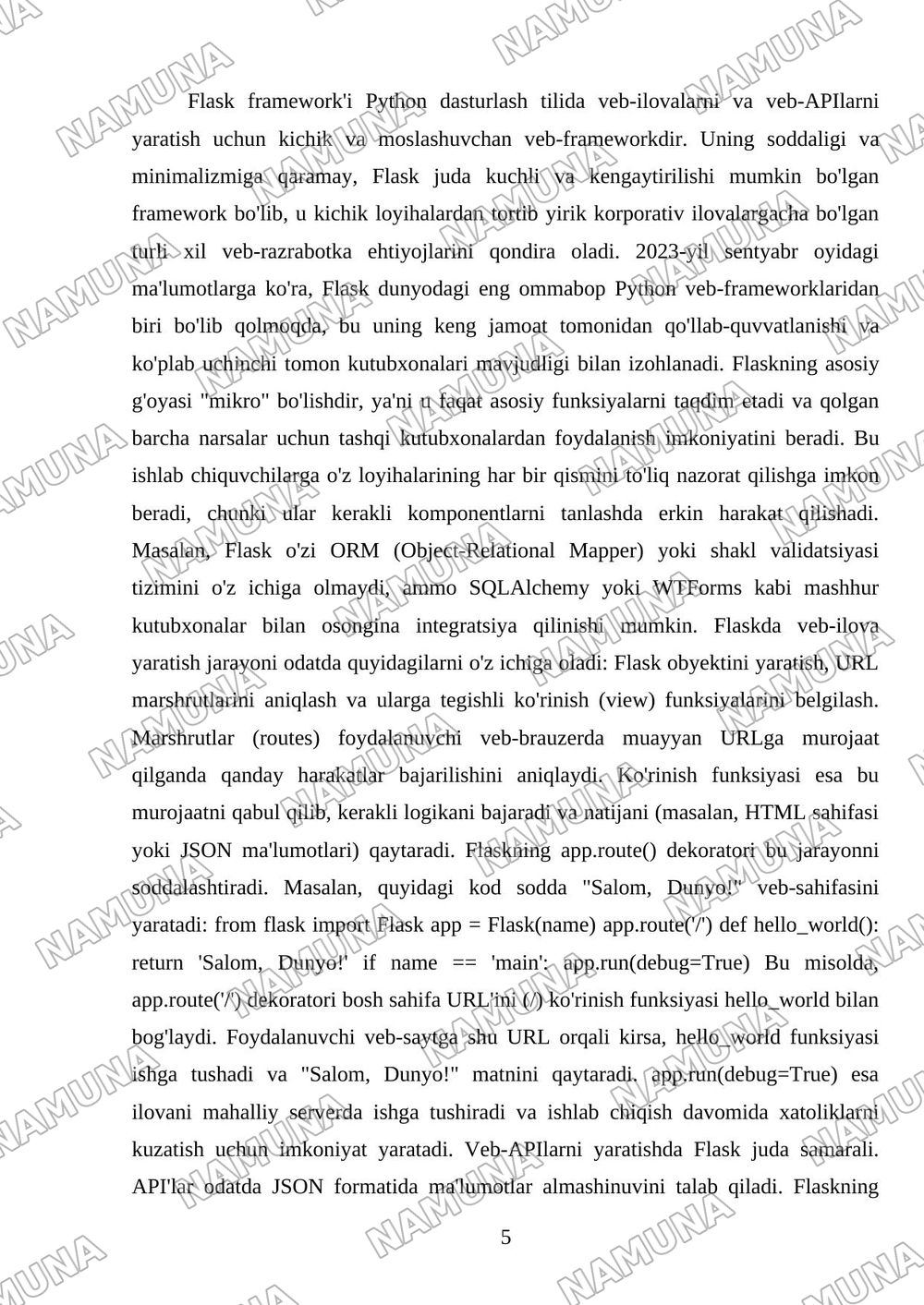 Pythonda sodda Web ilova va Web API yaratish — referat, 5-varaq