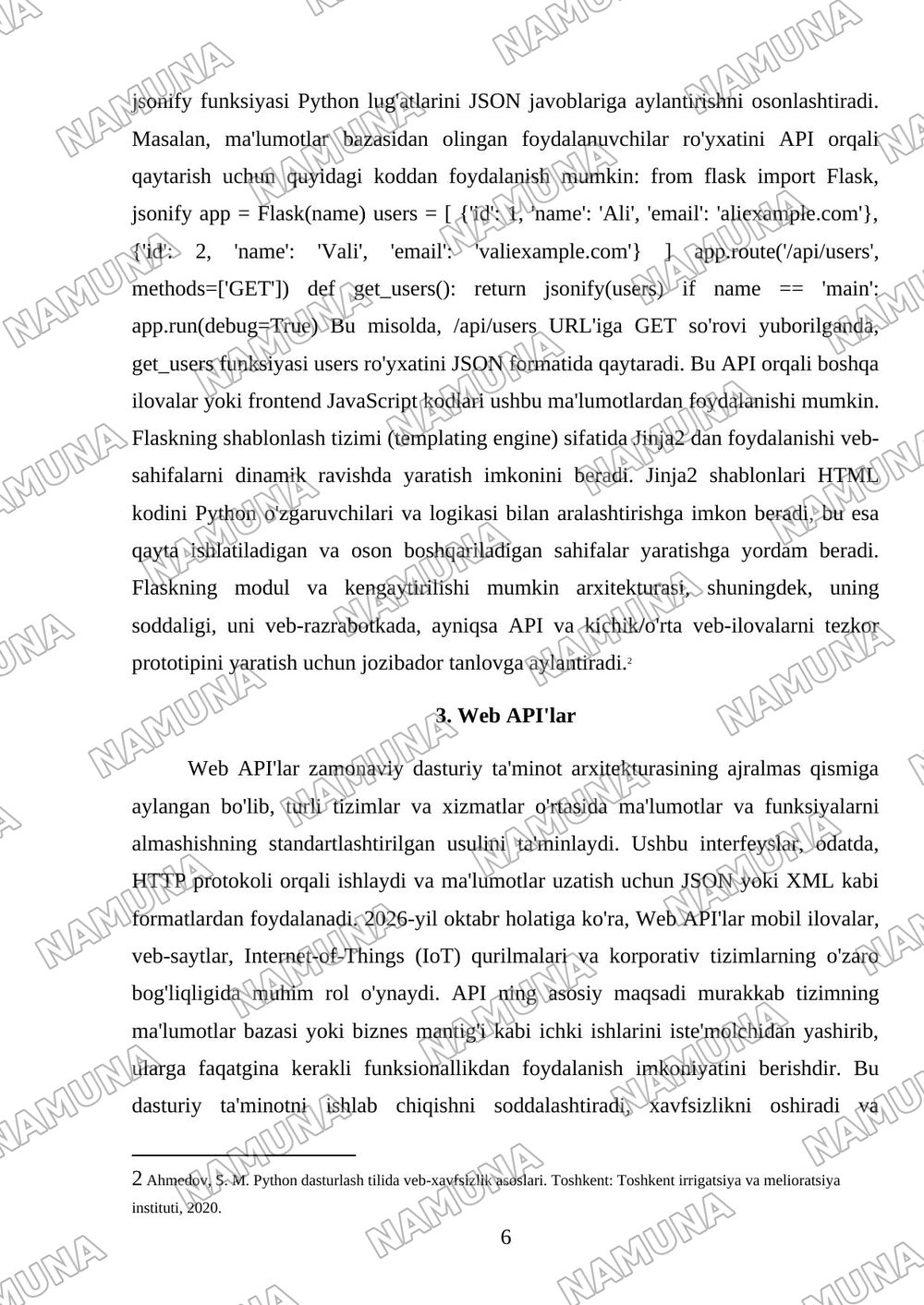 Pythonda sodda Web ilova va Web API yaratish — referat, 6-varaq