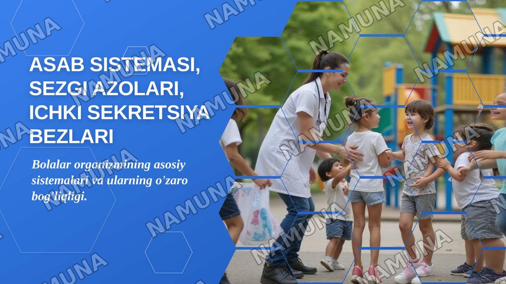 Asab sistemasi sezgi azolari ichki sekretsiya bezlari teri suyak muskul sistemasining AFX
OBK
1bolalar asab sistemasining tuzilishi,fuksiyalarini haqida tushuncha.
2.bolalarni har tomonlama parvariash qilishda feldsherning roli.
3.bolaning nutuq va eshitish qobliyatini rivojlantirish bosqichlari.
4. — zamonaviy taqdimot, 1-slayd