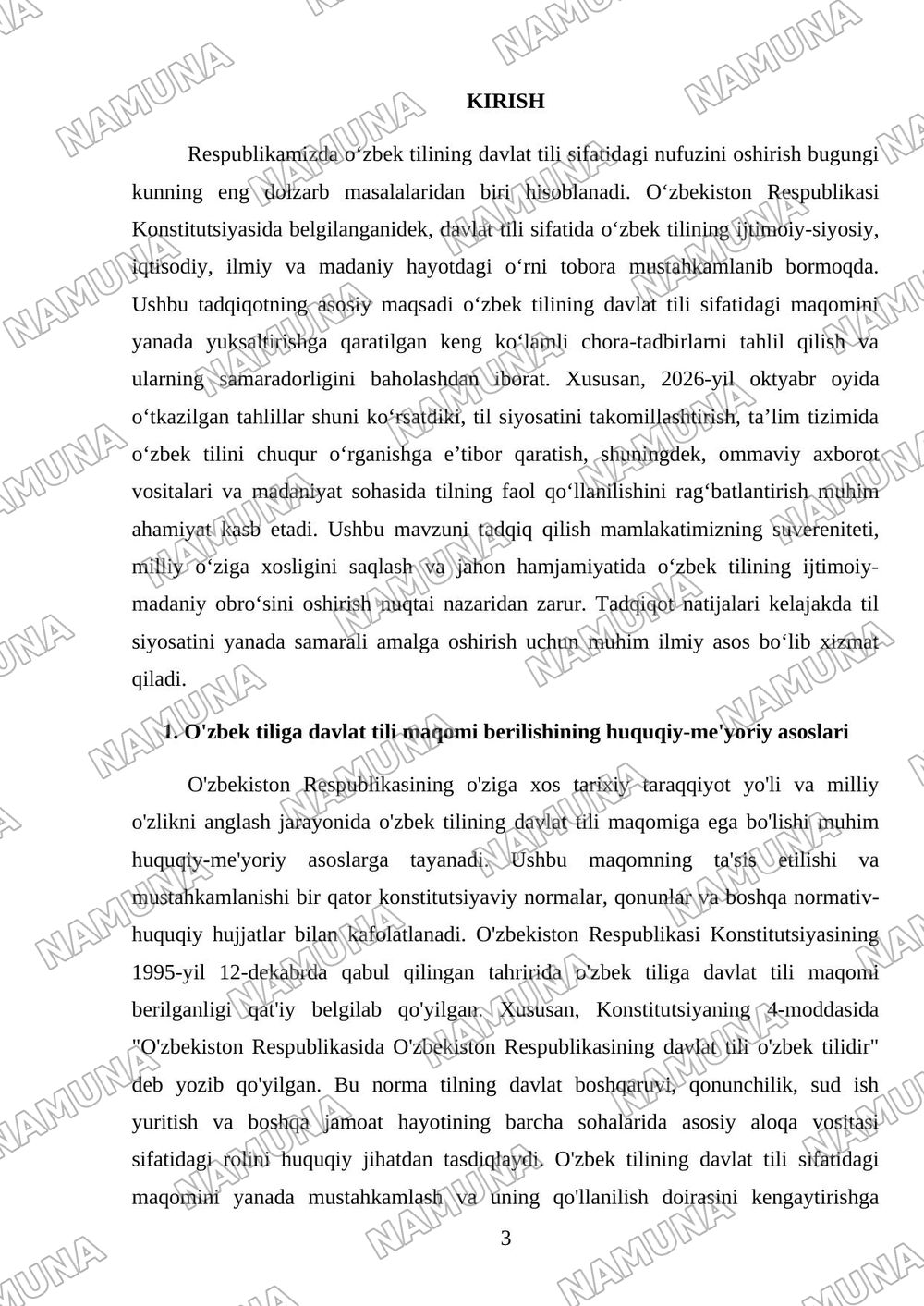 Respublikamizda oʻzbek tilining davlat tili sifatidagi nufuzini oshirish boʻyicha qilinayotgan ishlar — mustaqil ish, 3-varaq