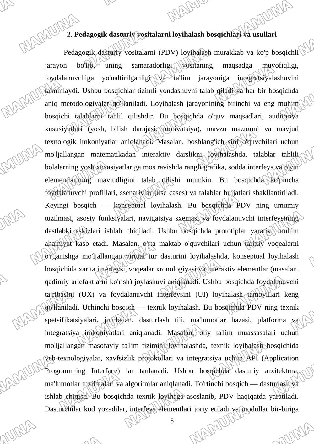 Pedagogik dasturiy vositalarni loyihalash — mustaqil ish, 5-varaq