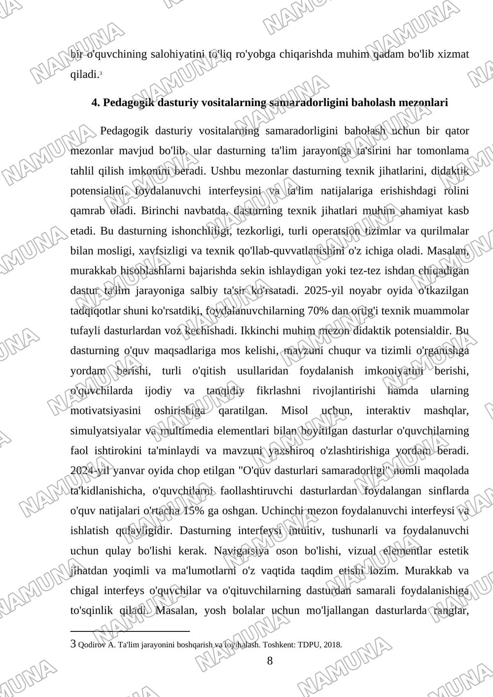 Pedagogik dasturiy vositalarni loyihalash — mustaqil ish, 8-varaq