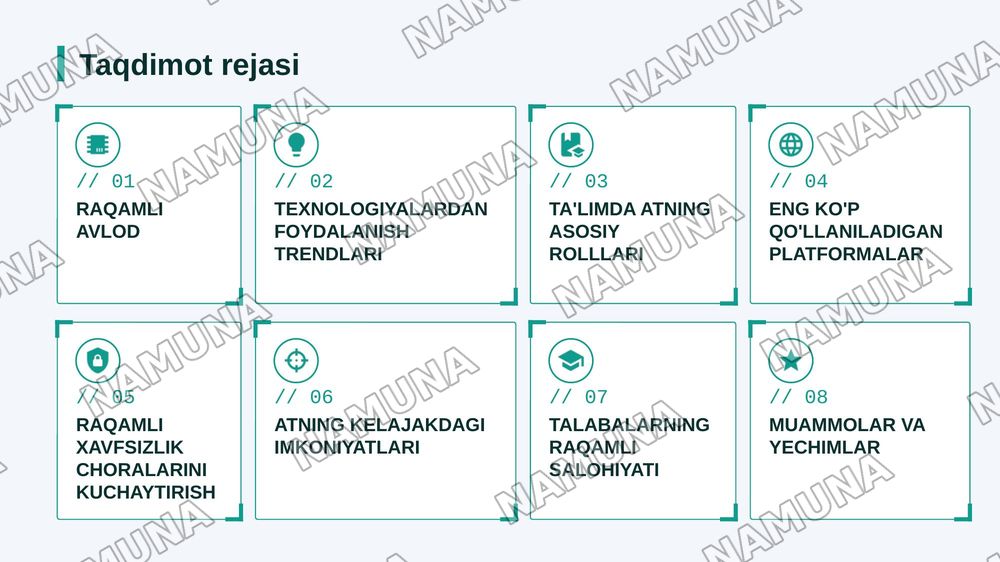 Zamonaviy axborot texnologiyalari” mavzusida taqdimot tayyorlash
Talabalarning raqamli texnologiyalardan foydalanishi” mavzusida taqdimot tayyorlash — zamonaviy taqdimot, 2-slayd