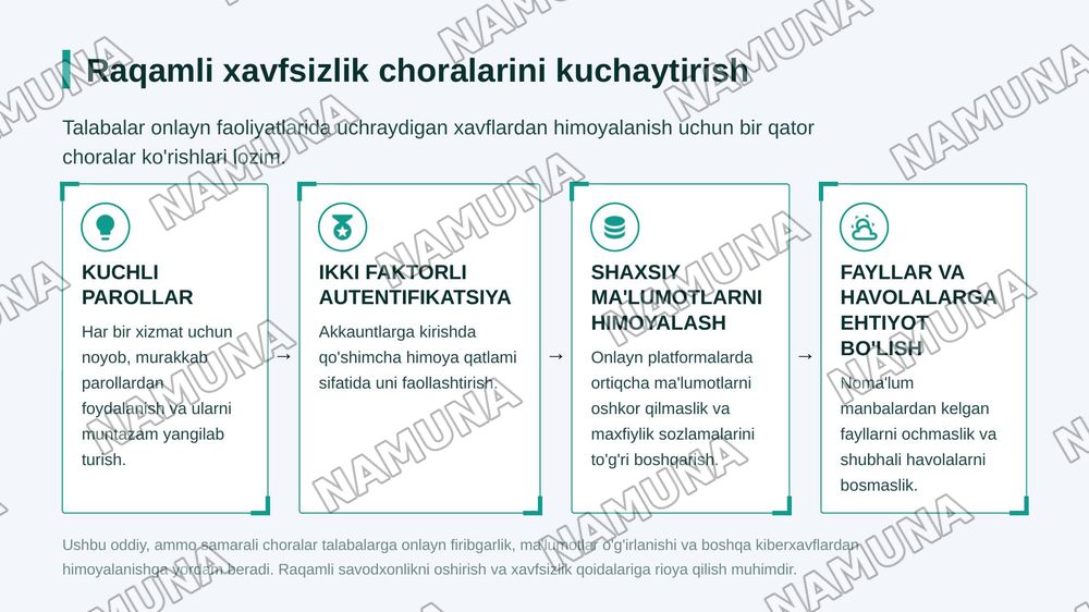 Zamonaviy axborot texnologiyalari” mavzusida taqdimot tayyorlash
Talabalarning raqamli texnologiyalardan foydalanishi” mavzusida taqdimot tayyorlash — zamonaviy taqdimot, 8-slayd