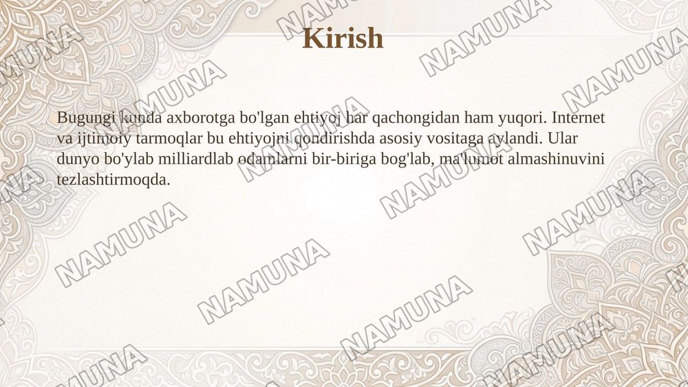 Dunyo aholisining axborotga boʻlgan ehtiyojini qondirish internet va ijtimoiy tarmoqlar — taqdimot, 3-slayd