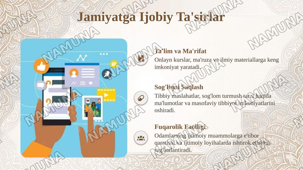 Dunyo aholisining axborotga boʻlgan ehtiyojini qondirish internet va ijtimoiy tarmoqlar — taqdimot, 8-slayd