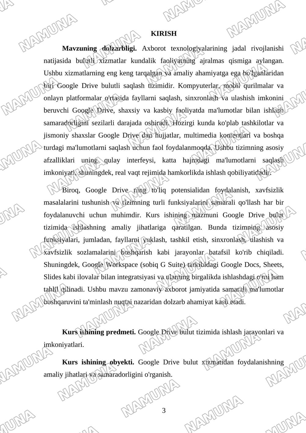 GoogleDrive Bulut tizimida ishlash — kurs ishi, 3-varaq