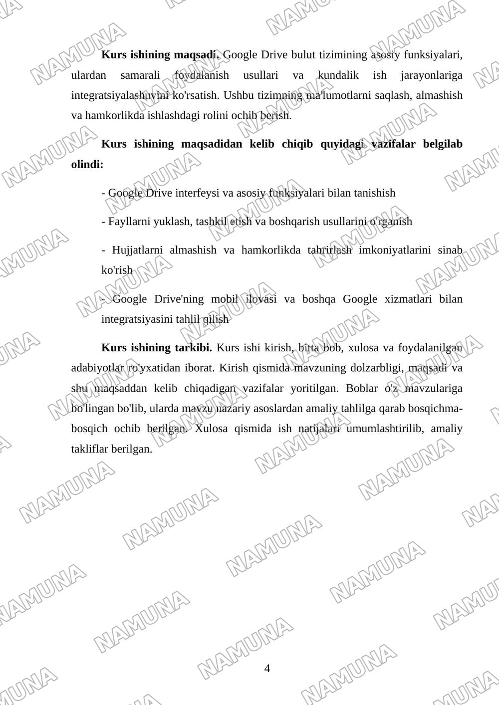 GoogleDrive Bulut tizimida ishlash — kurs ishi, 4-varaq