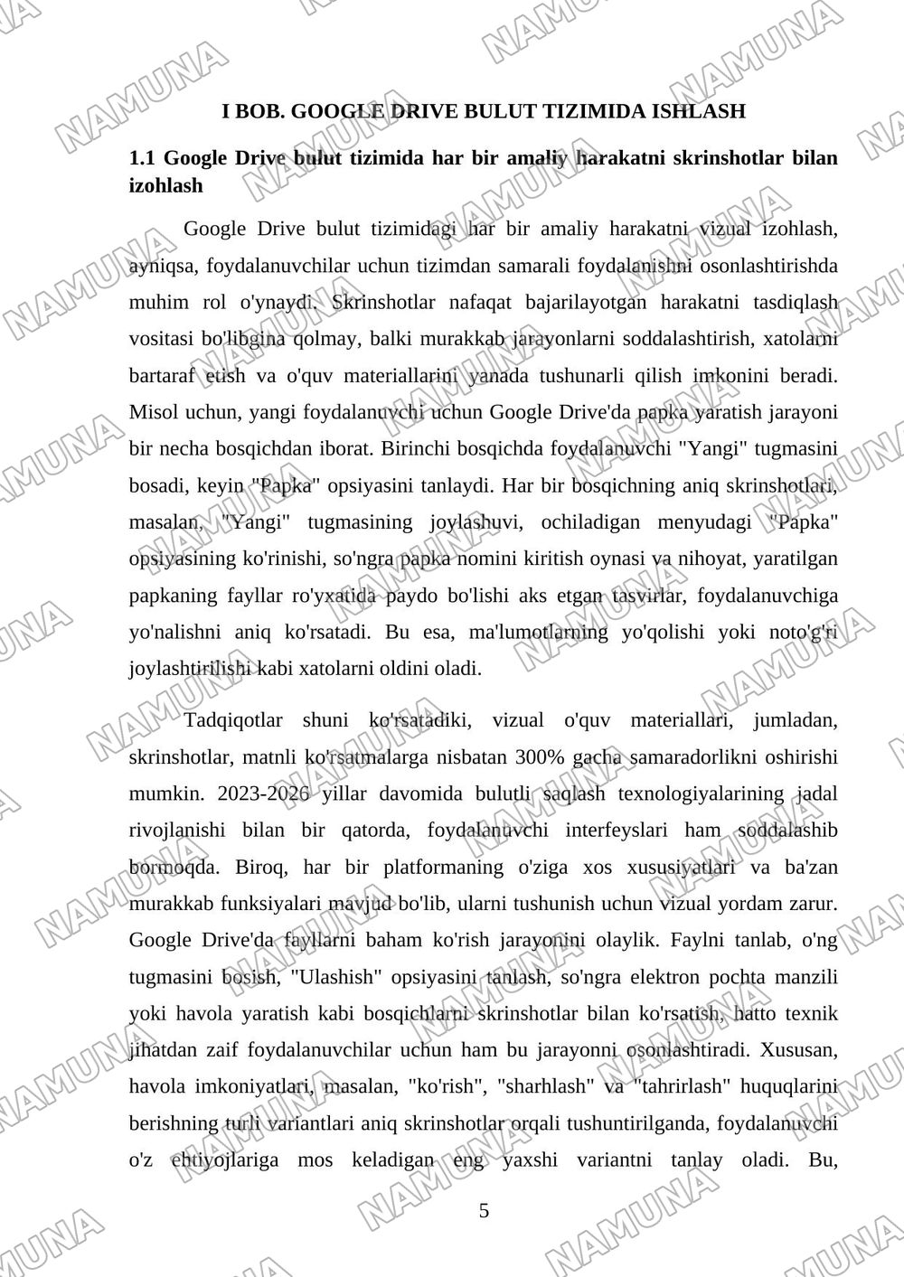 GoogleDrive Bulut tizimida ishlash — kurs ishi, 5-varaq