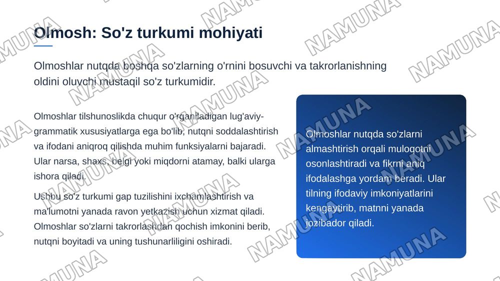 Olmosh sõz turkumi va uning ma'no guruhlari — zamonaviy taqdimot, 3-slayd