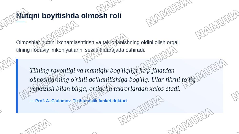 Olmosh sõz turkumi va uning ma'no guruhlari — zamonaviy taqdimot, 4-slayd