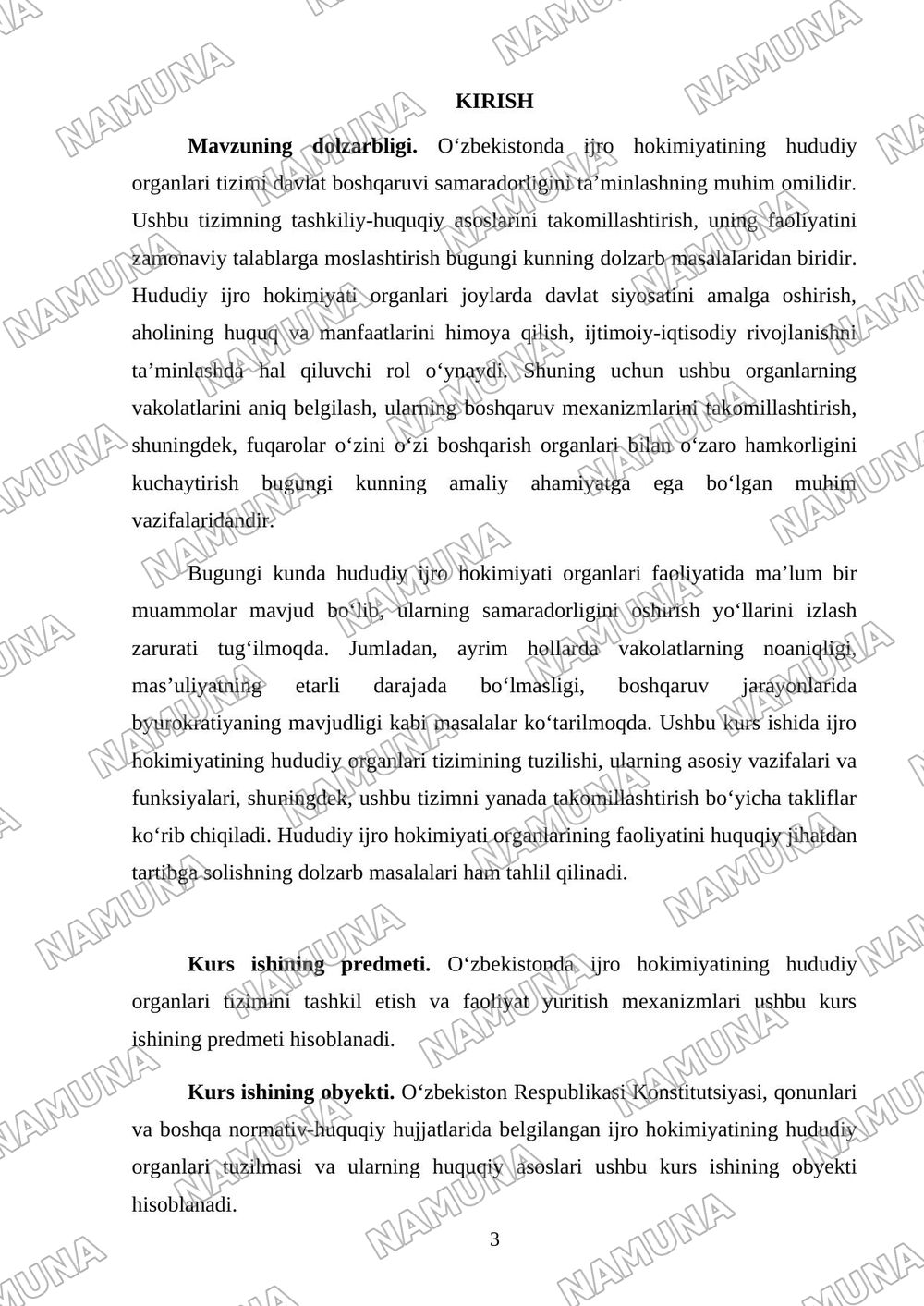Ijro hokimyatining hududiy o’rginlar tizimi — kurs ishi, 3-varaq
