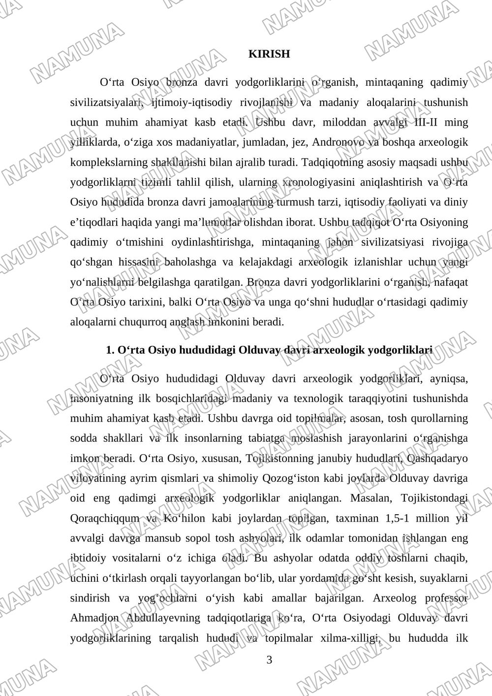 Oʻrta osiyoda bronza davri yodgorliklari — mustaqil ish, 3-varaq
