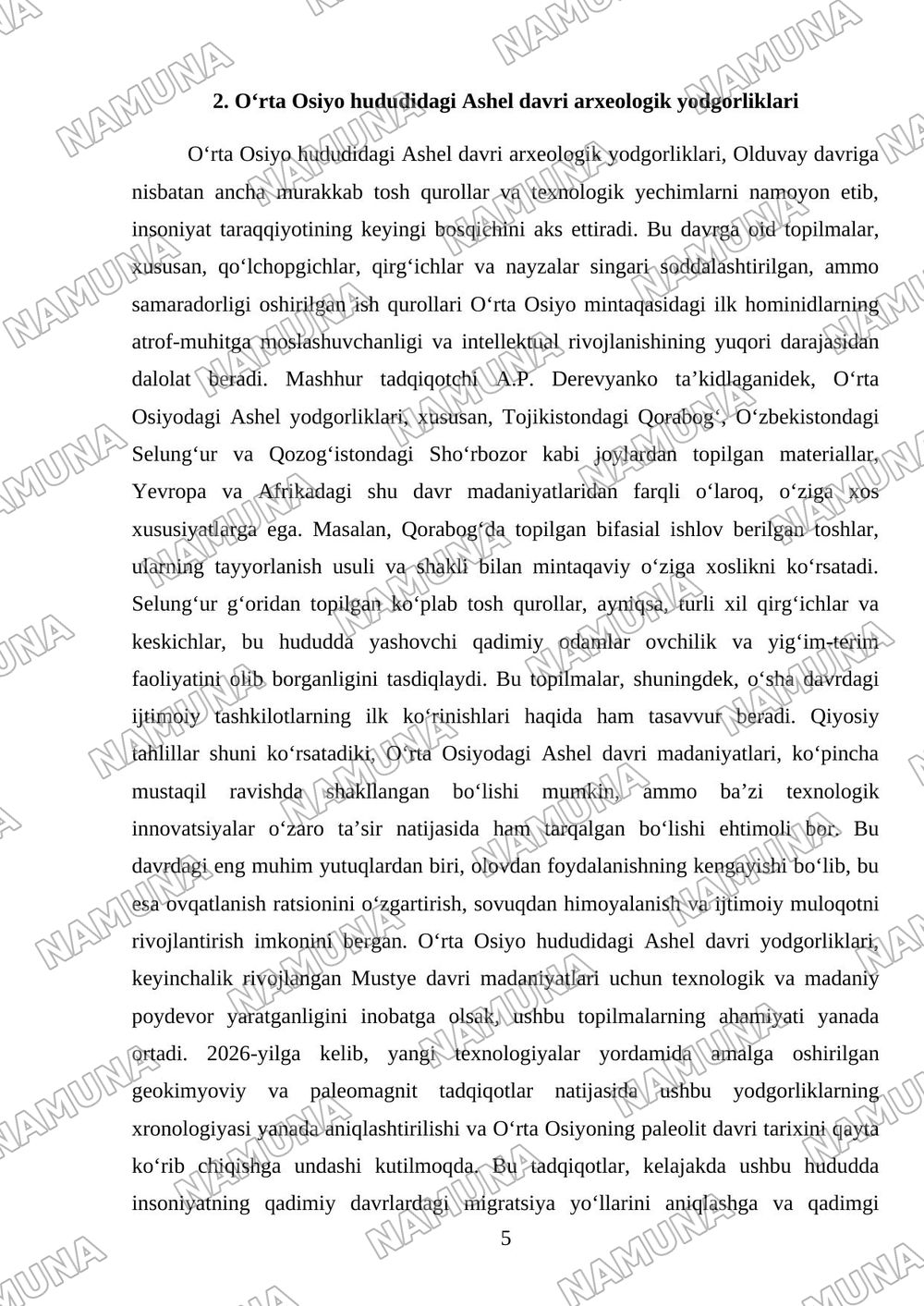 Oʻrta osiyoda bronza davri yodgorliklari — mustaqil ish, 5-varaq
